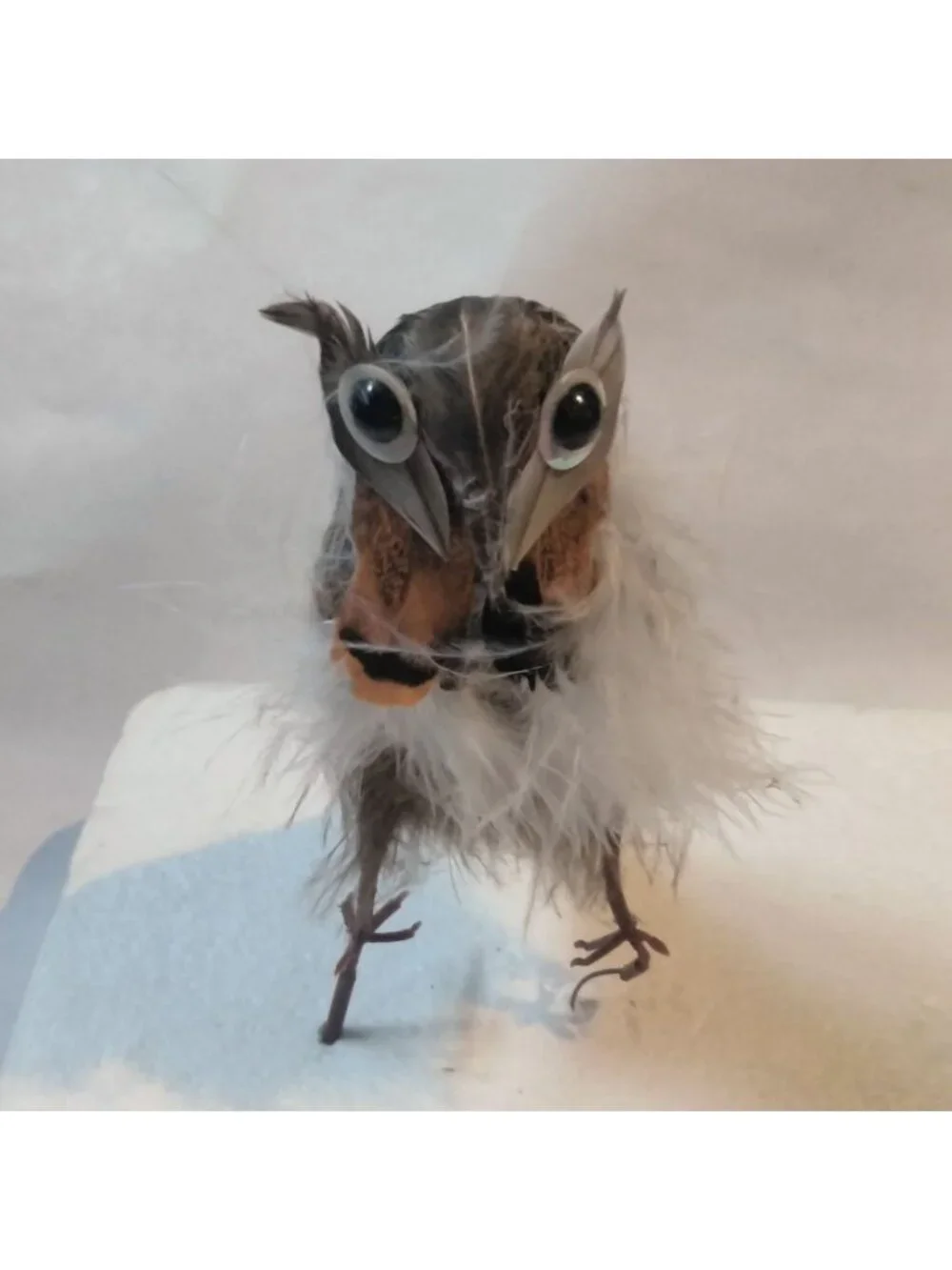 Feathered Owl Bird Figure On Wire Rustic Lodge Cabin Decor Handmade Craft